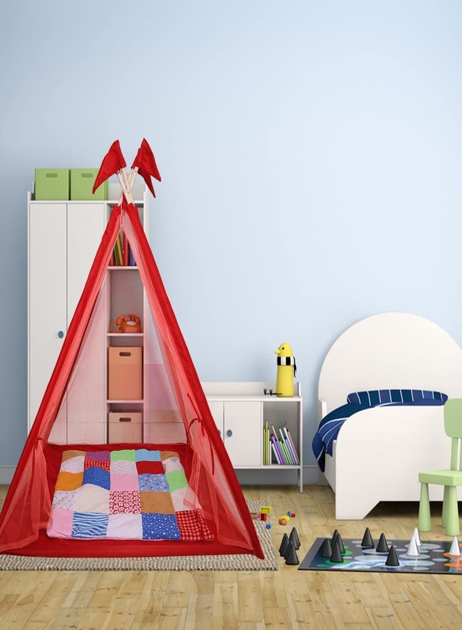 CREATIVE TEXTILES Tent house for kids Teepee Play Tent for Kids, Portable Teepee Flag House for Boys & Girls, Play House for Indoor & Outdoor with Mat (Red & Pink) - Image 5